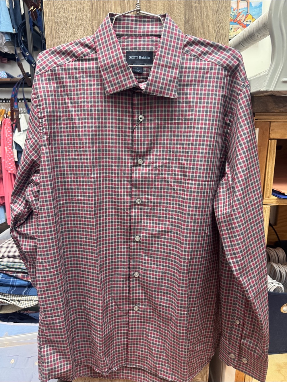 Scott Barber Red Plaid Long-Sleeve Dress Shirt